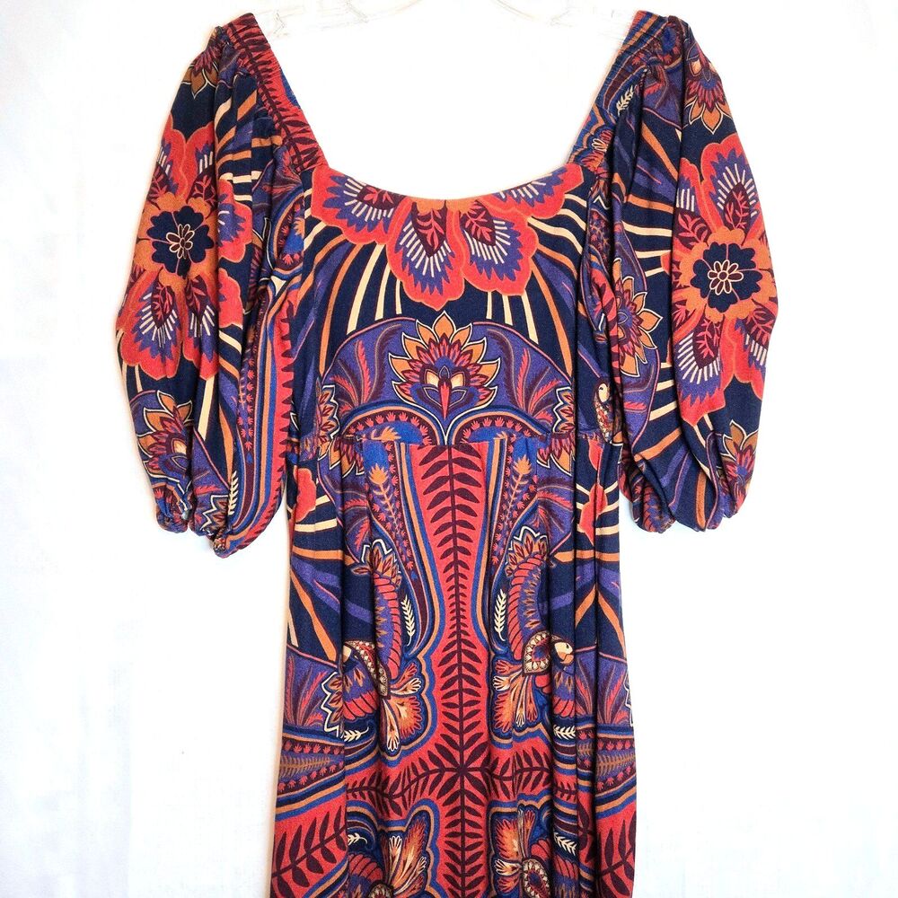 FARM RIO Maxi Dress ANTHROPOLOGIE Macaw Arabesque Short Sleeve Boho Women Medium - Picture 7 of 11